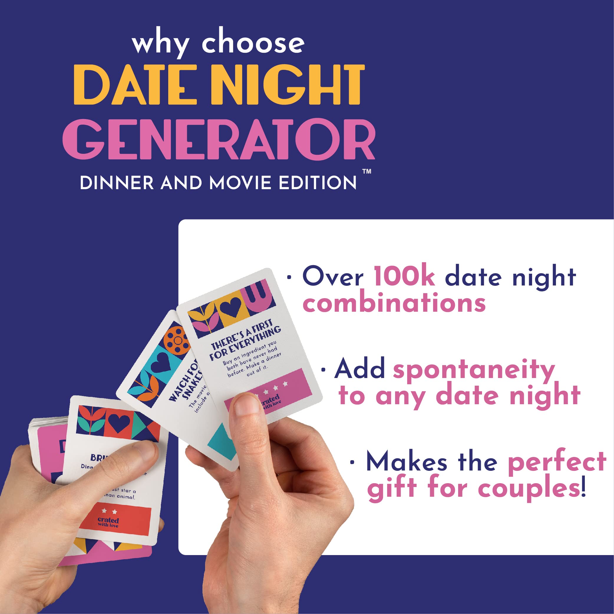 CratedWithLove Date Night Ideas Generator Card Game - Over 100,000 Exciting Date Night Ideas for Couples: Gifts for Girlfriend, Boyfriend, Partner, Newlywed, Wife or Husband