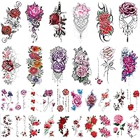 Temporary Tattoo Paper Stickers for Body Art, 32 Sheets Semi permanent Fake Waterproof Flower Tattoos for Men Women Kids Boys Girls Arm Chest Shoulder Legs Belly Back for Unisex Adults