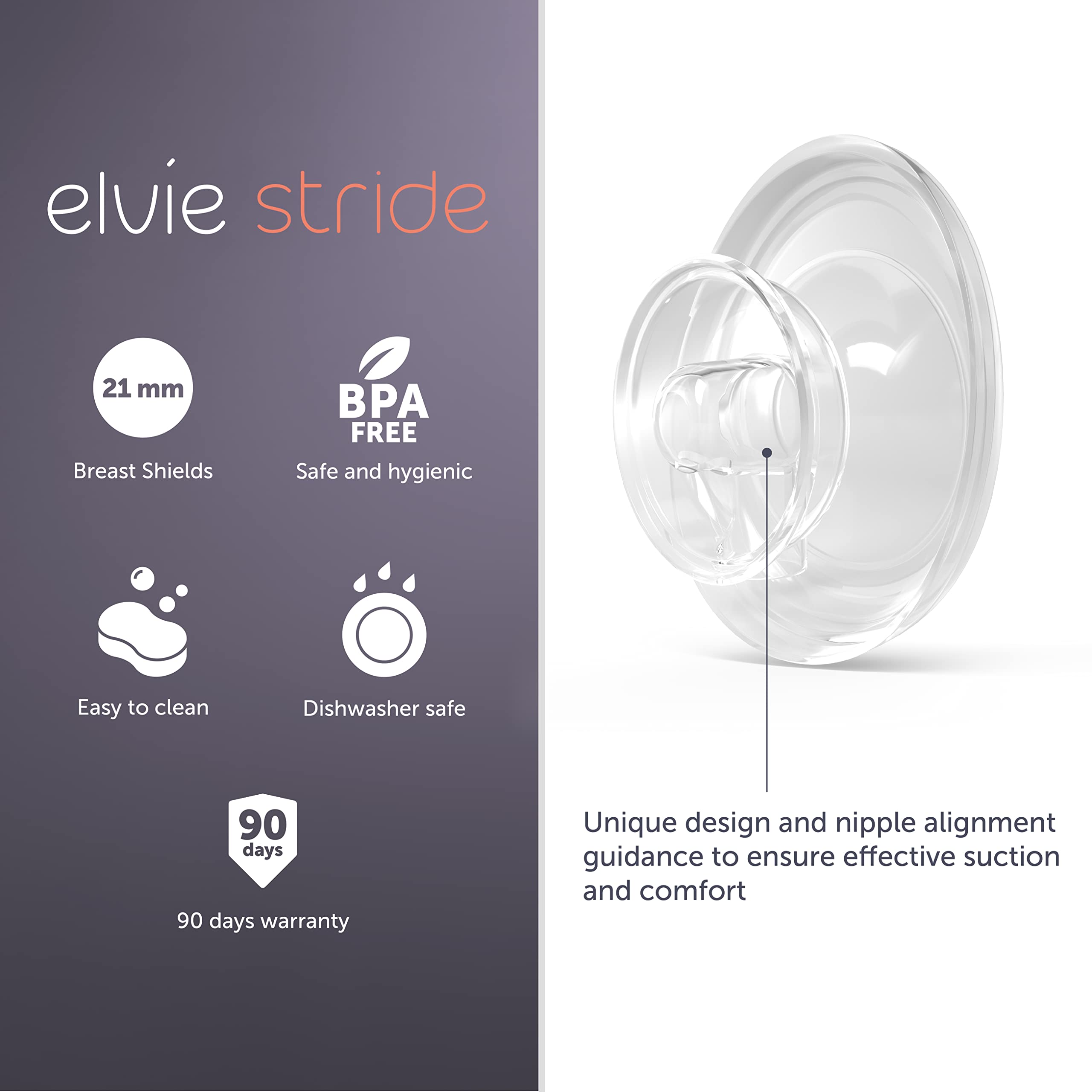 Elvie Stride Breast Pump Breast Shield - 21mm | 2 Pack | Nipple Shield Flange for Pumping Breast Milk | Breastfeeding Essentials for Electric Breast Pumps | BPA Free, Dishwasher Safe