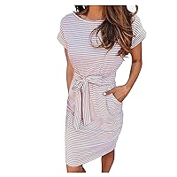 Women Casual Loose Polka Dot Dress with Pocket Short Sleeve Maxi Long Beach Summer A-Line Pleated Hem Dresses