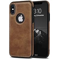 Vegan Leather Phone Case for iPhone X & iPhone Xs Luxury Elegant Vintage Slim Phone Cover 5.8 inch (Brown)