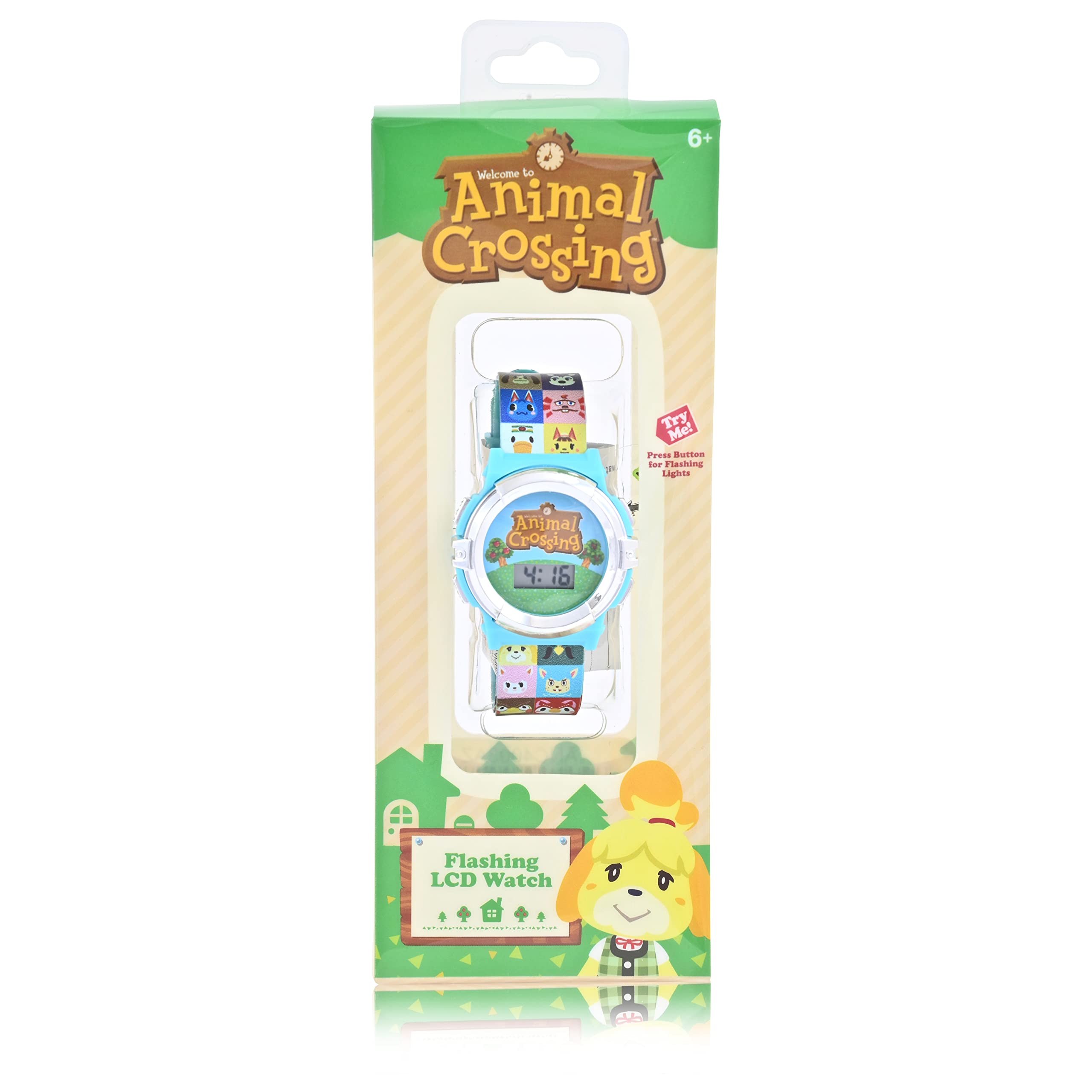 Accutime Animal Crossing Kids Digital Watch - LED Flashing Lights, LCD Watch Display, Kids, Girls Or Boys Watch, Plastic Strap in Multi Color Band (Model: ANC4003AZ)