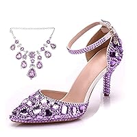 Minishion Womens Rhinestone Wedding Shoes Party Pumps with Ankle Chains