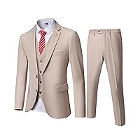 Men's 3 Piece Slim Fit Suit Set, 2 Button Blazer Jacket Vest Pants with Tie, Solid Wedding Dress Tux and Trousers