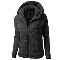 Womens Plus Size Sherpa Fleece Hooded Jackets Winter Zip Up Solid Hoodies Trendy Long Sleeve Fuzzy Fluffy Coats