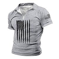 Independence Day Patriotic Outfits for Men Casual Summer Short Sleeve Zip Up Polos Shirts American Flag Graphic Casual Shirts