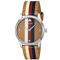 YA1264078 G-TIMELESS Watch, Brown x Beige x Red x Navy Dial, Stainless Steel, Sapphire Glass, Quartz, 1.5 inches (38 mm), Swiss Watch, Dial Color - Brown, Brown Dial Watch