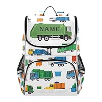 Custom Personalized Garbage Trucks Backpack with Reflective Strip for Kids Boys Girls Elementary School Bag Removable Chest Strap