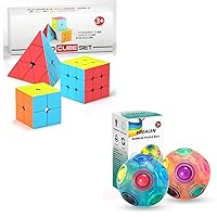 Vdealen 2 Pack Rainbow Puzzle Ball and 2x2x2 3x3x3 Pyramid Stickerless Magic Cube Bundle