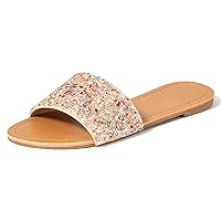 Women's Rhinestone Sandals Slide Glitter Bling Casual Sandal Flat Open Toe Sparkle Slides