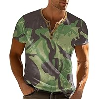 Fashion Henley Shirts for Men Casual Button-Down Mens Short Sleeve Slim Fit Camo T Shirt Summer Outdoor Golf Tops