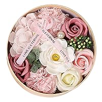 Soap Flowers Gift Box for Mothers Day Gifts Romantic Roses Soap Flowers Box with Greeting Card Round Bath Flowers Box Beautiful Gift for Women Valentines Anniversary Day TypeB Soaps