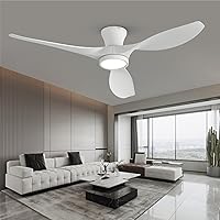 TALOYA 52 inch Ceiling Fans with Lights Remote Control, Modern Low Profile Ceiling Fan with Quiet Reversible DC Motor for Bedroom Living Room and Patio White