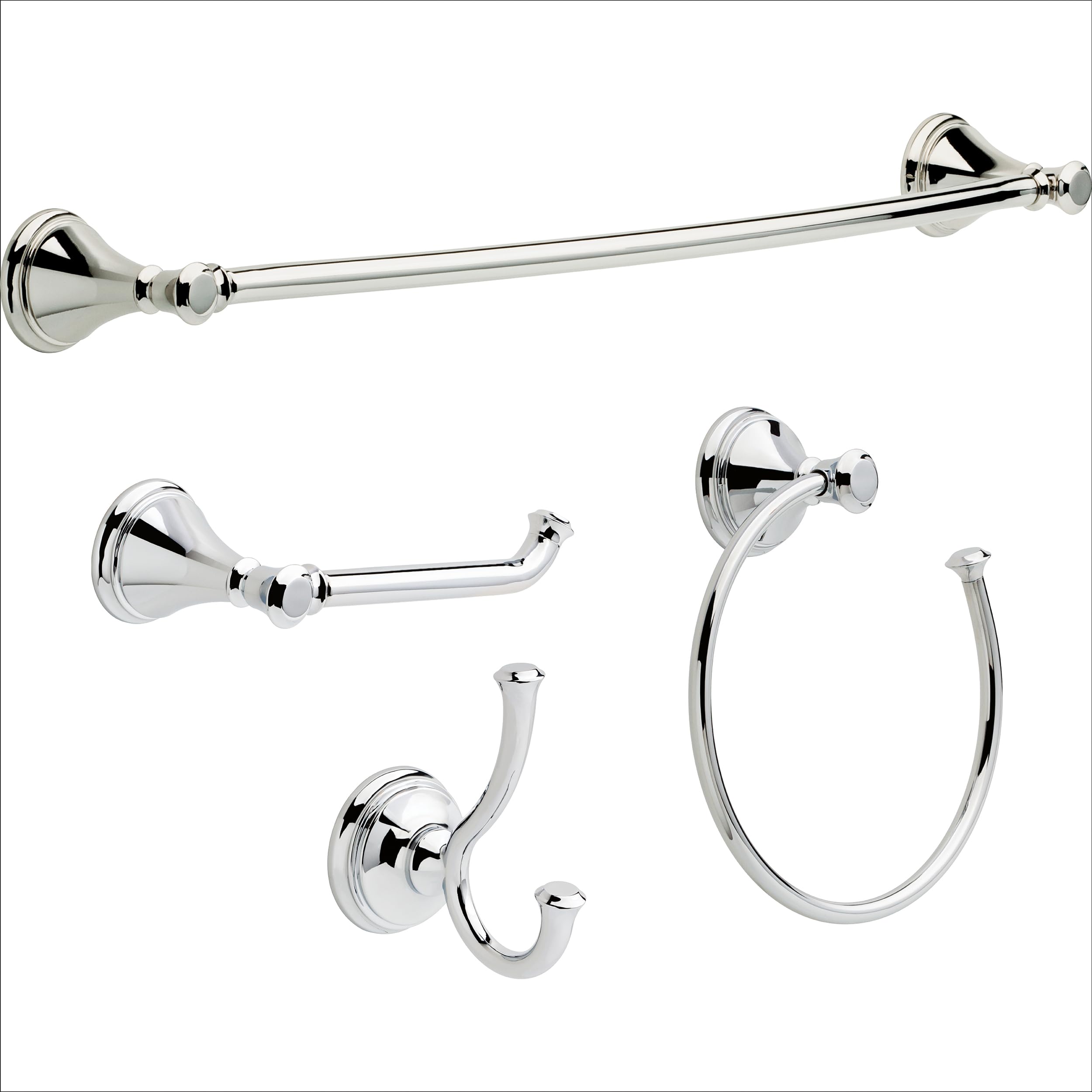 Delta Cassidy 4-Piece Bath Hardware Set with 24 in. Towel Bar, Toilet Paper Holder, Towel Ring, Towel Hook in Polished Chrome