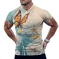 Dandelions Butterfly Mens Polo Shirts Casual Short Sleeve T Shirt Regular Fit Golf Shirts Funny Printed