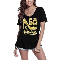 Women's Graphic T-Shirt V Neck 50 and Fabulous - Shirt for 50ths Novelty 50th Birthday Anniversary 50 Year Old