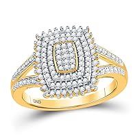The Diamond Deal 10kt Yellow Gold Womens Round Diamond Rectangle Cluster Split-shank Ring 1/4 Cttw