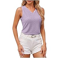 Eyelet Tank Tops for Women 2024 Fashion Sleeveless Tee Shirts Dressy Casual Cute V Neck Vest Top Summer Tanks