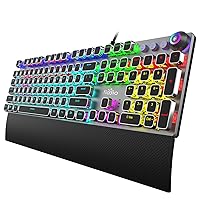 Mechanical Gaming Keyboard, LED Rainbow Gaming Backlit, 104 Anti-ghosting Keys, Quick-Response Black Switches, Multimedia Control for PC and Desktop Computer, with Removable Hand Rest