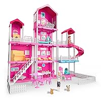 Dollhouse Girls Toy for 4-5 Year Old - 3-Story 10 Rooms Doll House 7-8, 35 PCS Including Toy Figures, Furniture & Accessories with Pool & Slide, for Adults and Kid Ages 3+