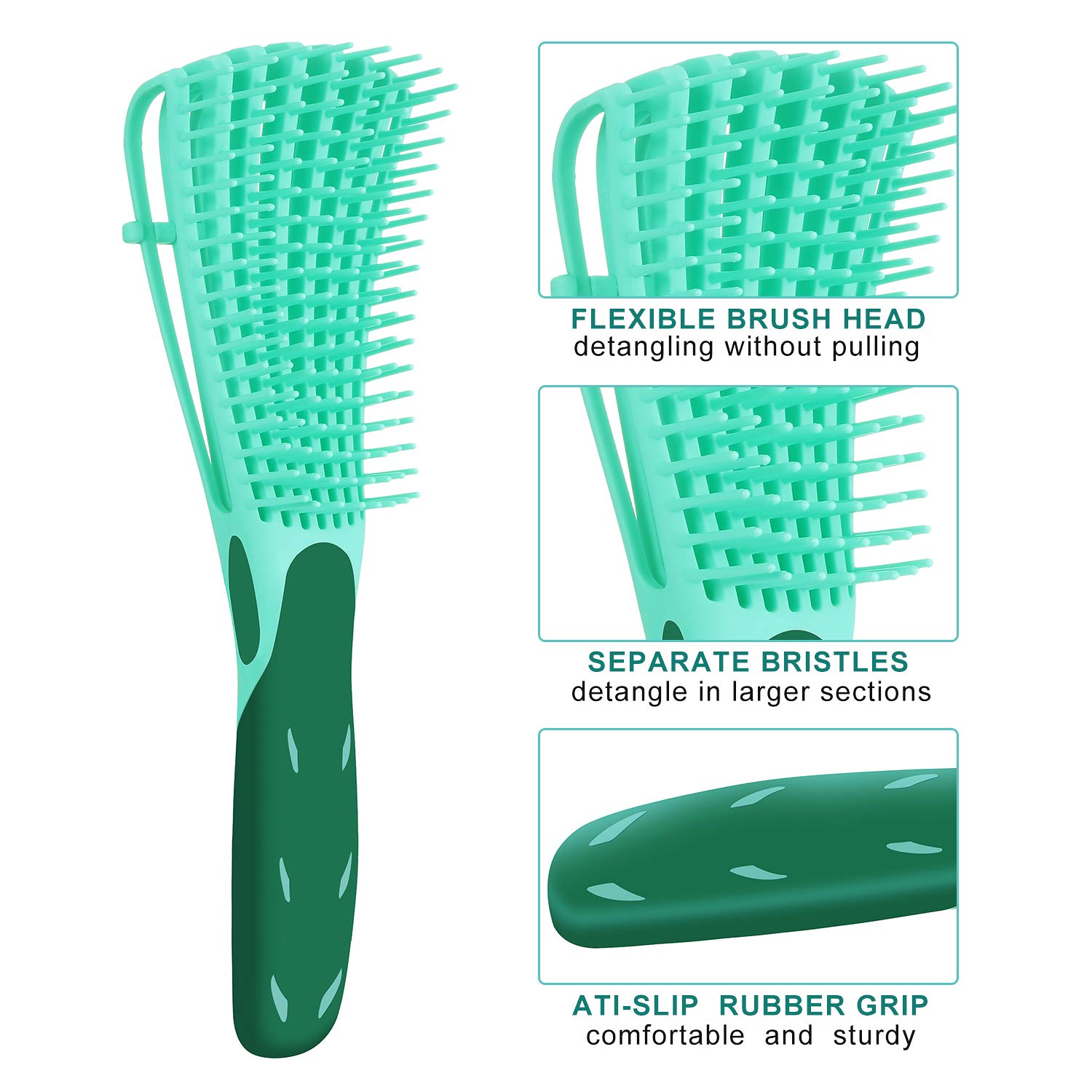 2 Pack Detangling Brush for Curly Hair, ez Detangler Brush Hair Detangler, Afro Textured 3a to 4c Kinky Wavy for Wet/Dry/Long Thick Curly Hair, Exfoliating for Beautiful and Shiny Curls (Green, Pink)