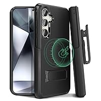Designed for Samsung Galaxy s24 Case with Belt Clip, Compatible with MagSafe, Dual-Layer 10FT Military Grade Drop Protection, Shockproof s24 Holster Case 6.1” | Black