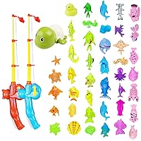 Magnetic Fishing Game Water Toy with 2 Fishing Poles 1 Wind Up Turtle and 30 Floating Fish for Kiddie Pool Water Table Bath Fun, Best Gift for Toddler Boys Girls Kids Age 3 4 5 6 Year Old