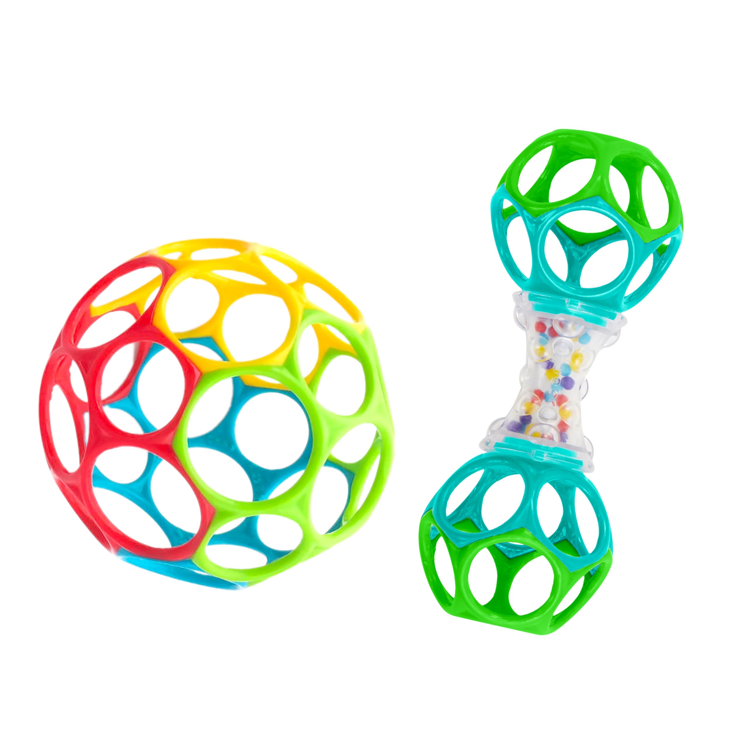 Bright Starts Easy-Grasp Oball Bundle Gift Set - Grasp The Day, Ball and Rattle Toys 2-Pack, BPA Free, Unisex, Newborn+