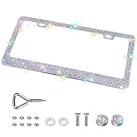 1 Pack Bling License Plate Frames for Women, Sparkly Rhinestone Diamond Car Accessories with Glitter Crystal Caps (1 Pack Colorful)
