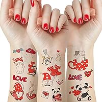 56 Pcs Valentines Tattoos Temporary for Kids, 12 Sheets Gnome Cat Panda Penguin Bear Love Heart Rose Cupid Cake Stickers for Valentines Decorations Party Favor