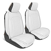 Car Seat Covers – DiamondLux Edition Premium Faux Leather White Seat Protectors – Double Cross Stitched Cushioned Automotive Accessories for Trucks, SUVs, Cars – Front Seat Set