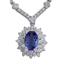 8.41 Carat Natural Blue Tanzanite and Diamond (F-G Color, VS1-VS2 Clarity) 14K White Gold Luxury Necklace for Women Exclusively Handcrafted in USA