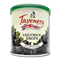 Taveners Liquorice Drops - Imported Black Licorice Candy from Licorice Root Extract - Flavored Licorice Hard Candy British Sweets - No Artificial Flavors & Colors - Healthy Travel Treats (7.05 oz)