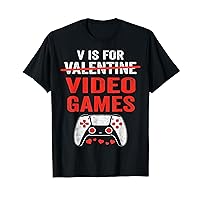 V Is For Video Games Funny Valentines Day Gamer Boys Men T-Shirt