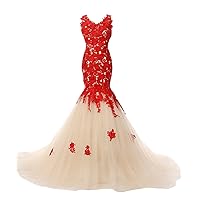 Lace Mermaid Bridal Reception Prom Dresses Wedding Dresses Champagne and Red