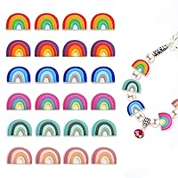 24 Pcs Silicone Rainbow Beads for Keychain Making Silicone Beads for DIY Bracelet Chain Jewelry Pen Beads Necklace Hair Clip Accessories
