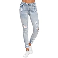 Resfeber Women's Ripped Boyfriend Jeans Stretch Distressed Jeans Capri Mom Jean with Hole