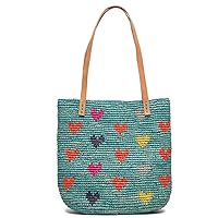 Mar Y Sol Women's Amelie II Hearts Crocheted Raffia Straw Mini Tote Bag