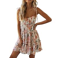 Women's Floral Dress, Women's' Spaghetti Strap Casual Bohemian Style Beach Summer Boho Dresses for Women, S XXL