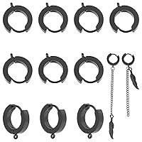 UNICRAFTALE 10pcs 15.5mm Huggie Hoop Earrings Gunmetal Stainless Steel Round Ring Earrings with Loop Hypoallergenic Dangle Earrings for Jewelry Making