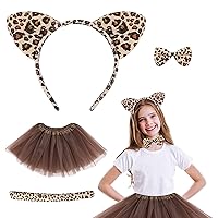 Cat Costume for Kids Girls 4PCS/Set Leopard Costume Cute Animal Costume Kids Halloween Costumes Fancy Dress for Carnival Cosplay Party Accessories, Cat Costume for Kids