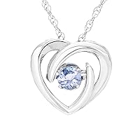 .925 Sterling Silver Brilliance in Motion 3.5mm Gemstone Heart Swirl Pendant Necklace with 18
