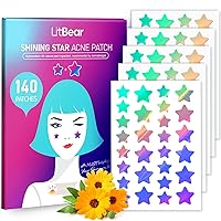 LitBear Star Acne Pimple Patches for Face (140 Dots 2 Sizes), Cute Hydrocolloid Acne Patches with Tea Tree Oil & Salicylic Acid, Patches for Spots, Zits & Blemishes