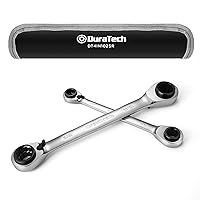 DURATCH 4-in-1 Reversible Ratcheting Box Wrench Set, SAE, 2-Piece, 5/16, 3/8, 7/16, 1/2 & 9/16, 5/8, 11/16, 3/4-Inch, CR-V Steel, Mirror Polished, with Rolling Pouch