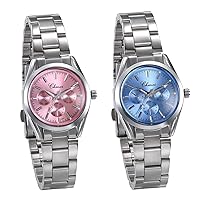 JewelryWe Women's Watches Elegant Analogue Quartz Business Casual Watch with Silver Tone Stainless Steel Bracelet Pink/Blue