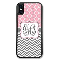 iPhone XR, Simply Customized Phone Case Compatible with iPhone XR [6.1 inch] Pink Lattice Grey Chevron Monogrammed Personalized IPXR