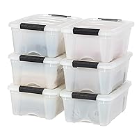 IRIS USA 13 Qt. Stackable Plastic Storage Bins with Lids, 6 Pack - BPA-Free, Made in USA - Discreet Organizing Solution, Latches, Durable Nestable Containers, Secure Pull Handle - Pearl