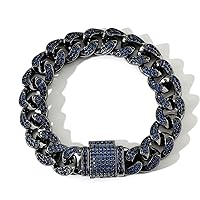 Black Cuban Curb Chain Necklace Hip Hop Iced Out Bing Pave Blue 5A+ CZ Bracelet Necklace Chain for Men Women