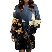 Christmas Dresses for Women,Fall Winter Long Sleeve Midi Dress Casual Plus Size Cute Elegant Floral Party Dress