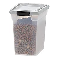 IRIS USA 10 Lbs / 12.75 Qt WeatherPro Airtight Pet Food Storage Container, for Dog Cat Bird and Other Pet Food Storage Bin, Keep Fresh, Translucent Body, BPA Free, Clear/Gray